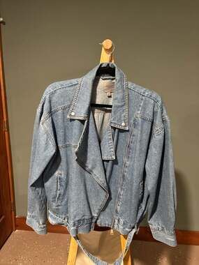 Active USA Denim Oversized Belted Moto Jacket